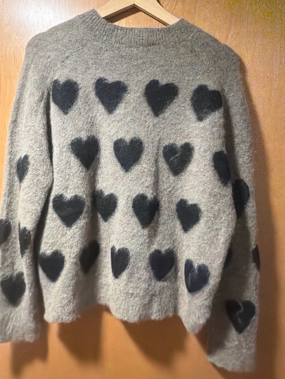 All Saints NEVER WORN Gray Crewneck Sweater with Black Heart Motif